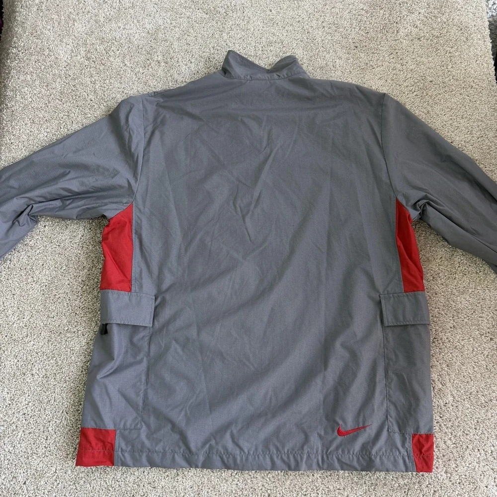 Y2K Nike Windbreaker Jacket Mens Large Gray Red Full Zip Colorblock Lightweight